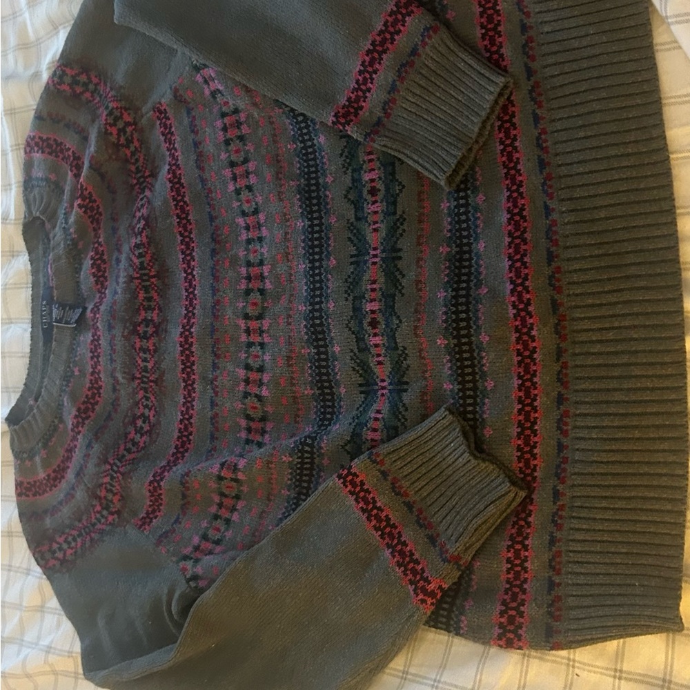 Chaps Multicolor Patterned Crewneck Sweater